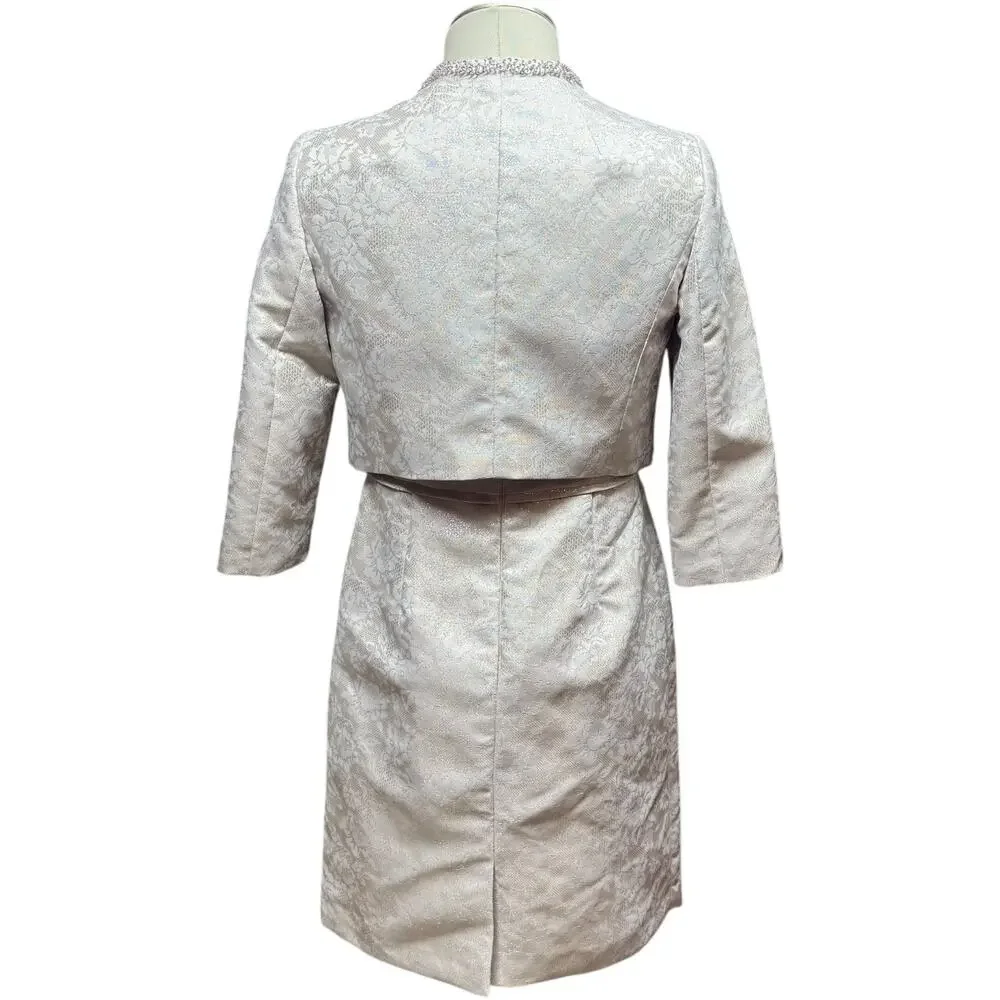 Tahari ASL Jacquard Brocade 2-Piece Jacket Dress Pink Metallic 4P - Picture 4 of 9